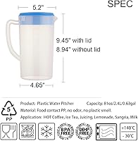 Vista 2 de Jarra de agua de plástico de 81 oz/2.4 litros/0.63 galones con tapa, juego de 2 jarras sin BPA, jarra de agua para bebidas calientes/frías, té Azul