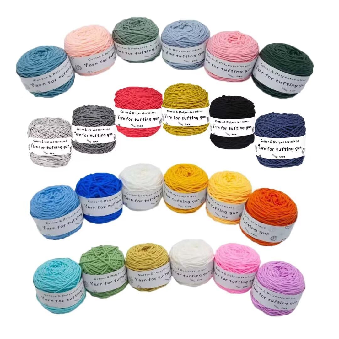 Filato tufting per tufting gun,gomitolo di lana misto poliestere e cotone,filato professionale 8 strati per tufting gun/ricamo poke,filato fai da te spesso 5mm per realizzare tappeti,set 24 rotoli