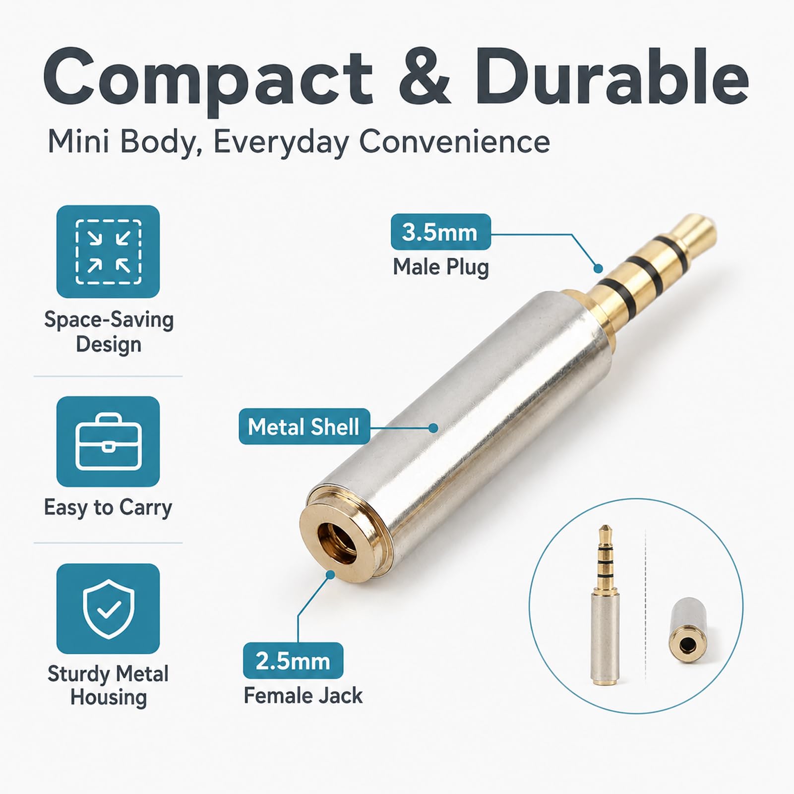 2 Stück Klinke Adapter, 3,5mm auf 2,5mm Adapter, Stecker Audioadapter, Gold überzogen, Vollmetall, Stereo-Kopfhörer mit MIC Unterstützung für Smartphones Tablets Computer MP3 Player Headset HiFi Sound