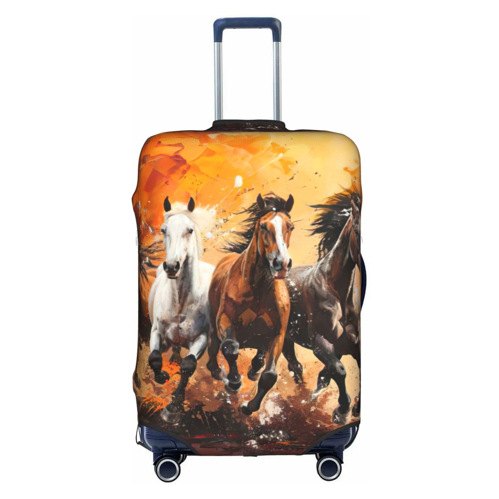 Housse de bagage polyester lavable L | Protection valise blanche motif cheval - 8