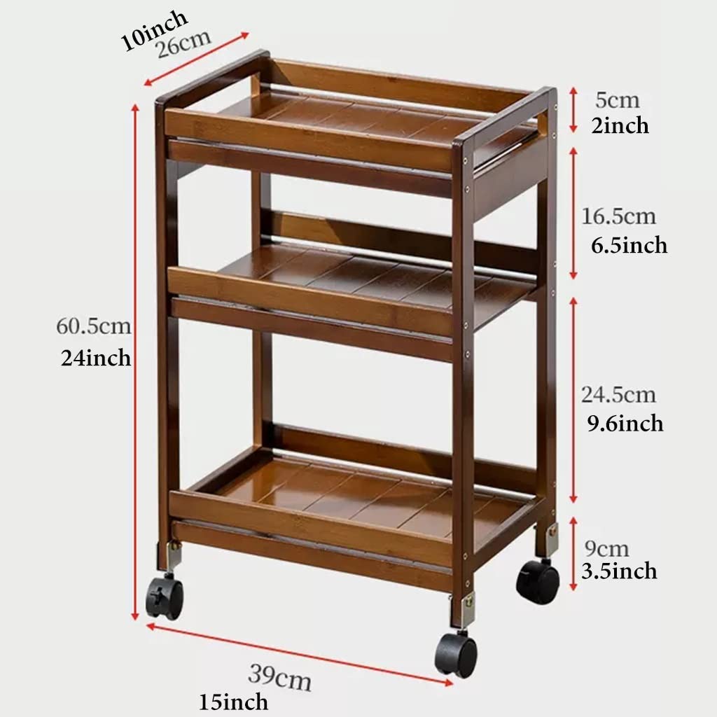 Carrello portaoggetti con 3 ripiani, carrello mobile da cucina su ruote, versatile carrello in legno per bagno, lavanderia e organizzazione bar