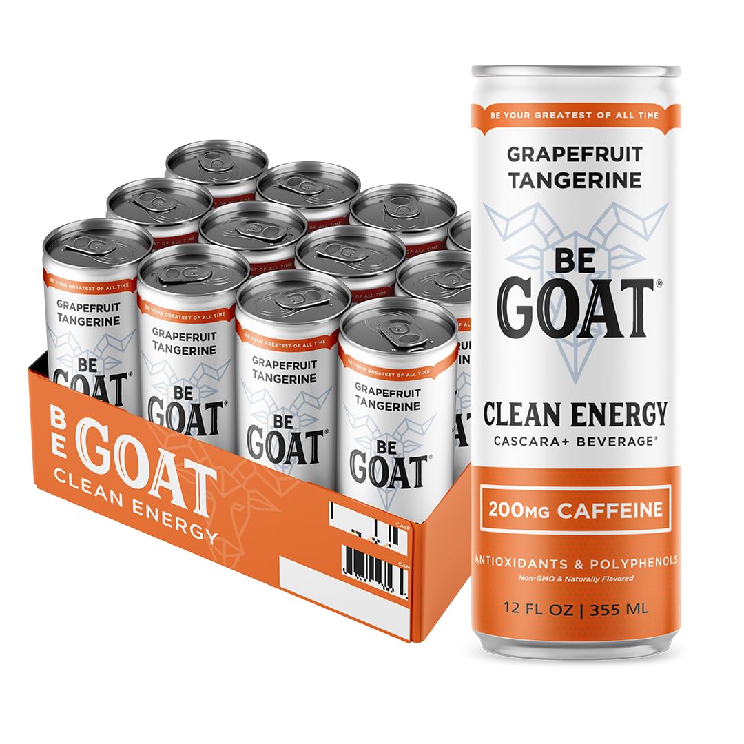 BeGOAT Grapefruit Tangerine CLEAN Energy Drink | 200 Mg Caffeine, Non GMO, 6 Ingredients, 35 Calories, Antioxidants, Vegan, Gluten-Free 12 Fl OZ (Pack of 12)