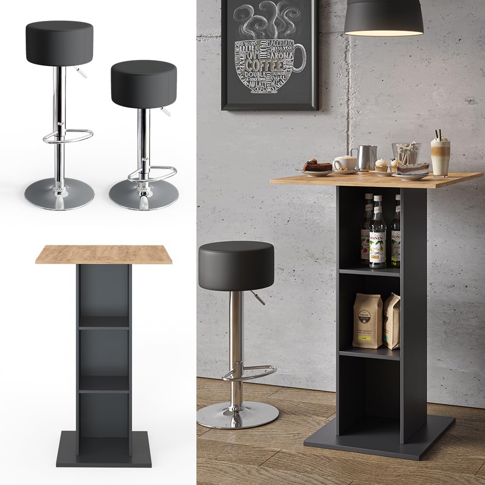 Vicco Set de Table de Bar Rodeo, Anthracite, 70x70cm