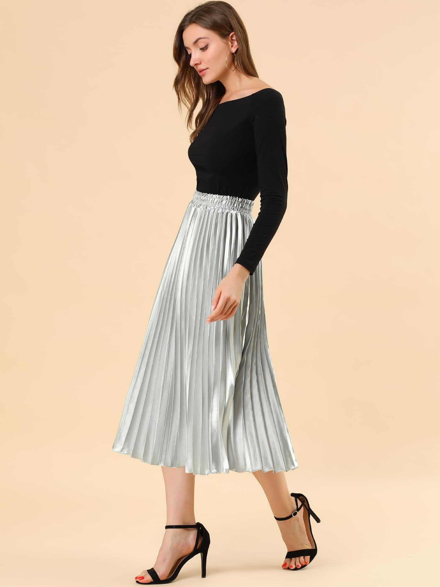Allegra K Damen Pleated Midi Skirt Plissee