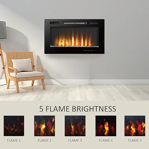 Miniatura 3 de FULEIWO - Chimenea eléctrica de 30 pulgadas montada en la pared y empotrada con control remoto, temporizador, color de llama ajustable, modo de