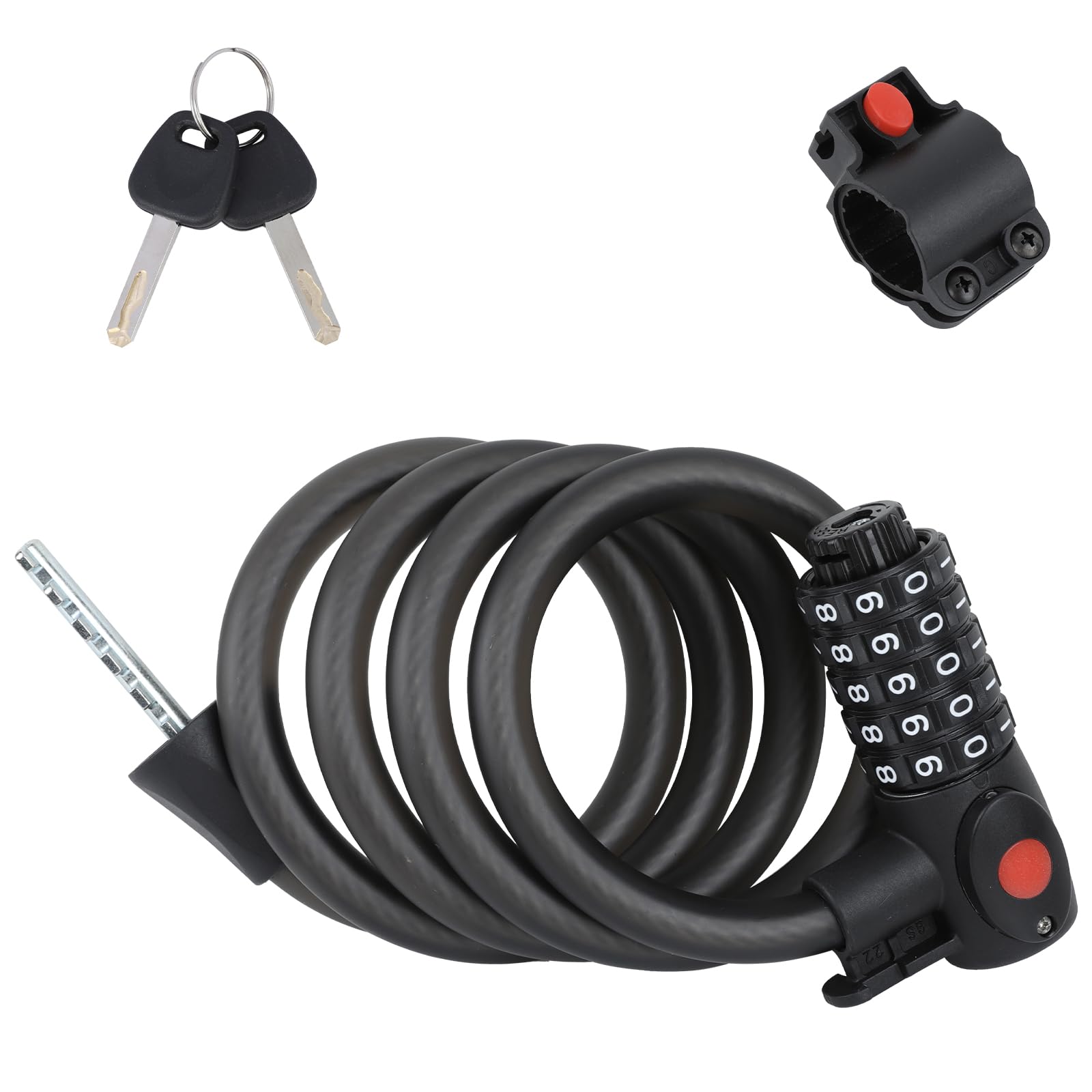 Frinier Cadena Bicicleta Antirrobo Combinación 5 Dígitos con Llaves 120cm/12mm Candado Patinete Electrico de Alta Seguridad con Luz Seguridad Candado de Cable Retractil para Bicicletas Motos Scooters