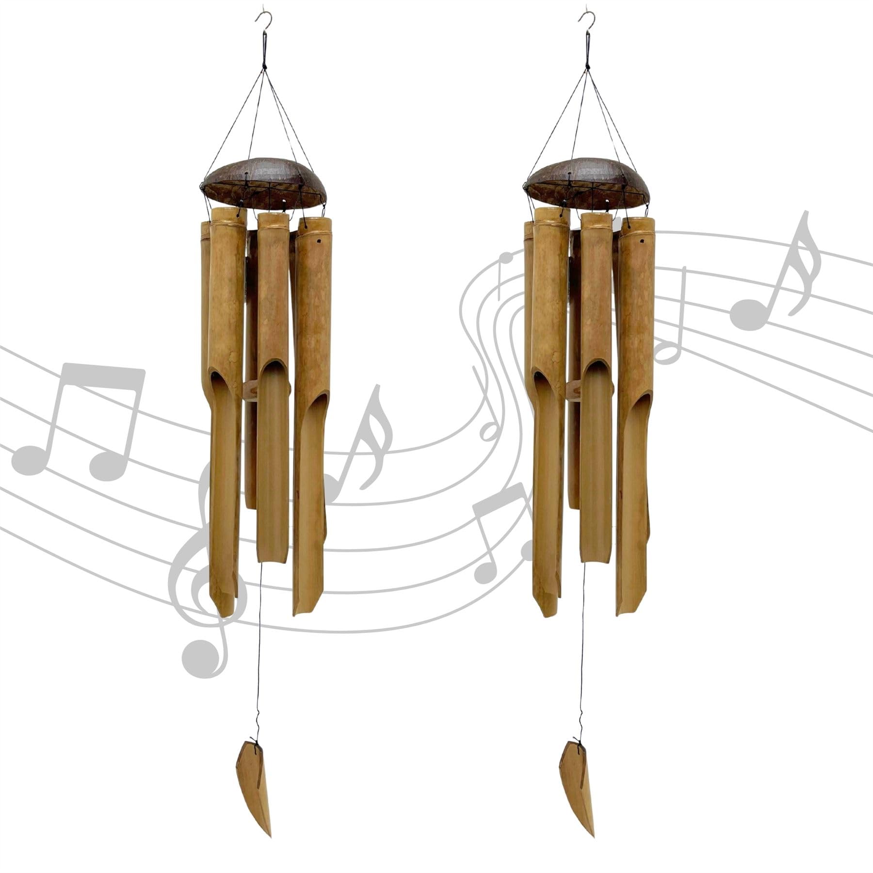 Set of 2 Large Bamboo Wind Chimes for Garden, 54cm Wooden Outdoor Wind Chimes with Coconut Shell Hanging Garden Ornaments