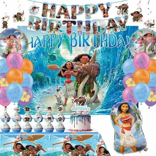 Tropical Themed Birthday Party Decorations Set Include Birthday Banner Balloons Backdrop Tablecloth for Ocean Princess Party Supplies