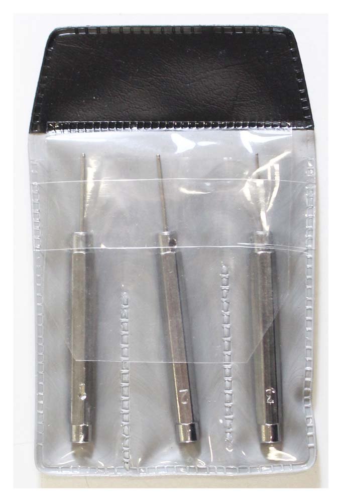 JEWEL TOOL 3 Pc Watch Pin Pusher Set | Steel Construction | Hexagonal Handles | Sizes 1, 2, 3 | Perfect for Watchband Repairs