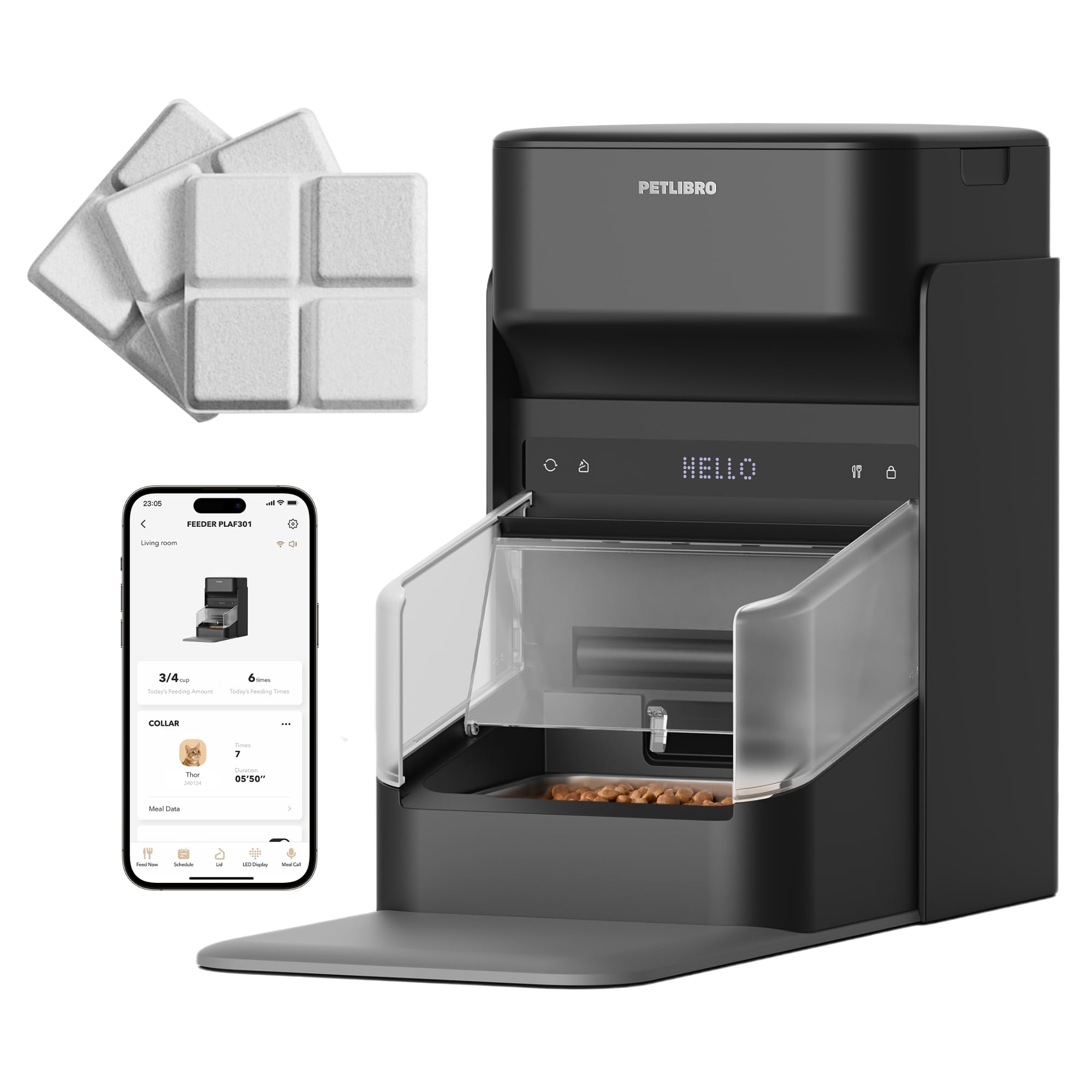 PETLIBRO RFID Automatic Cat Feeder with 6 Packs Pet Food Desiccant Bag, Collar Sensor for Personalized Meals, Wi-Fi Programmable Food Dispenser with Cats Recognition & Diet Tracking