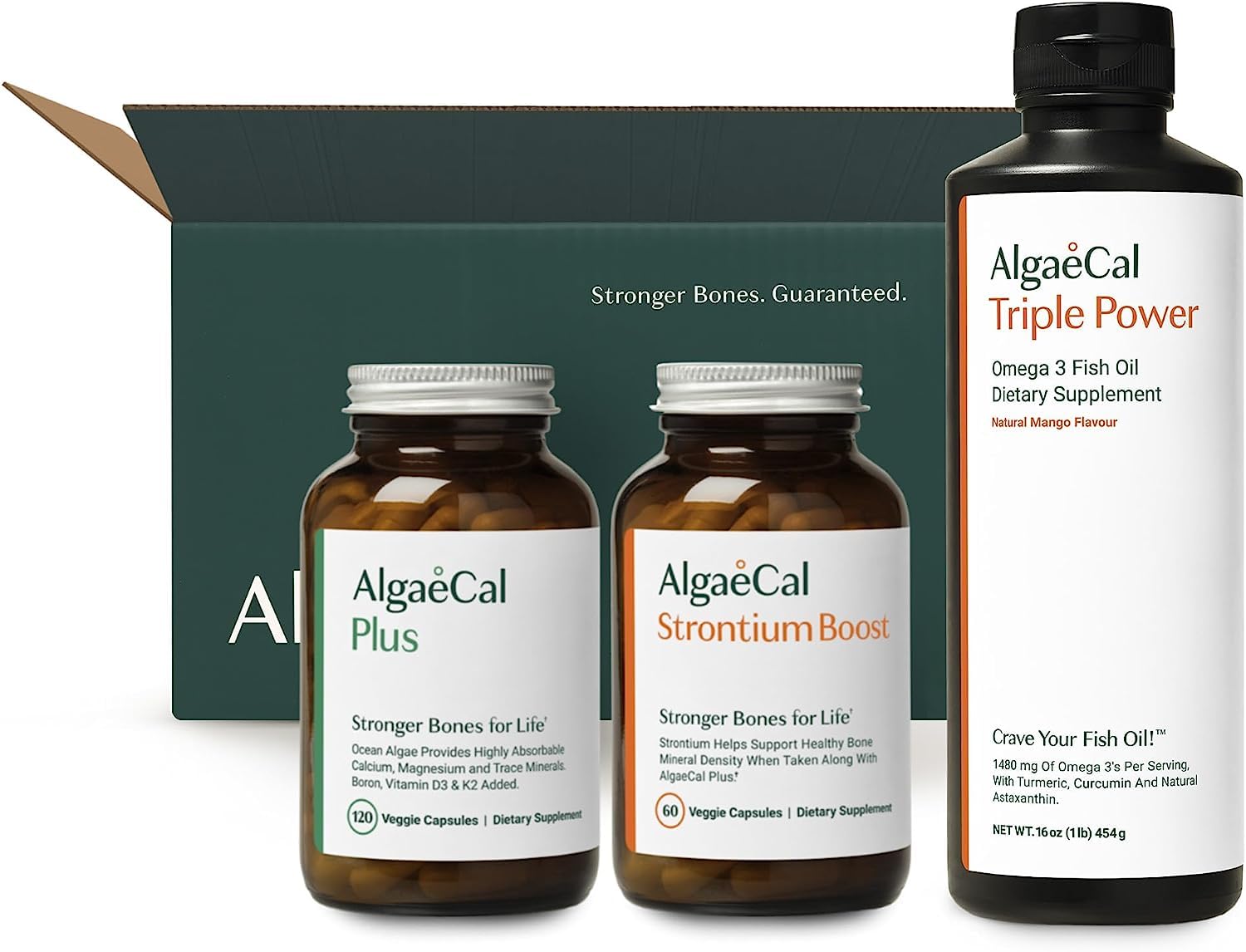 ALGAECAL Welcome Kit - Bone Builder Pack, Plant Based Calcium Supplement & Strontium, 16 nutrients for Bone Health + EPA & DHA Omega 3 Fish Oil,