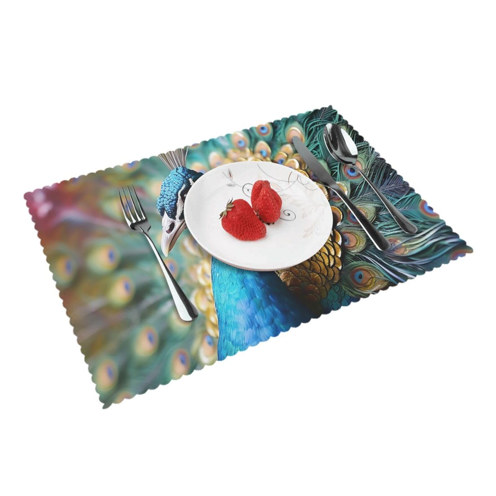 Placemats Set of 4 Heat Resistant Woven Place Mats for Dining Table Beautiful peacock Placemats Washable Wipeable PVC Table Mats Indoor/Outdoor Place Mats for Party Kitchen Decor 30x45 cm