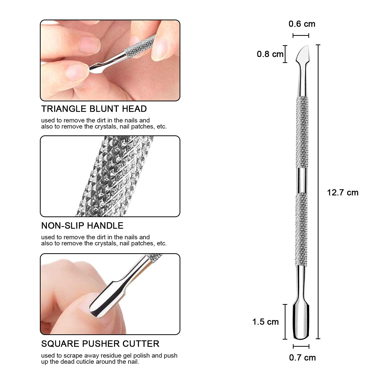 Cuticle Pusher and Cutter - Professional Stainless Steel Dual Head Cuticle Pusher UV Gel Polish Soak Off Remover Tool Nail.