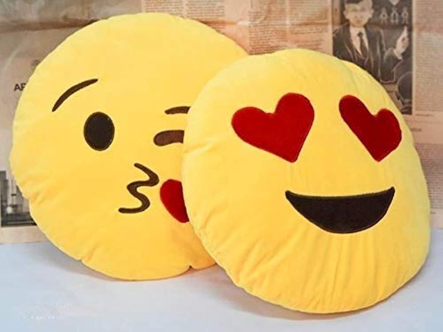 Babique Smiley Emoji Pillow Cushion Soft Toys Stuffed Plush Combo Naughty & Flying Kiss - 35cm (Heart Eye & Flying Kiss)