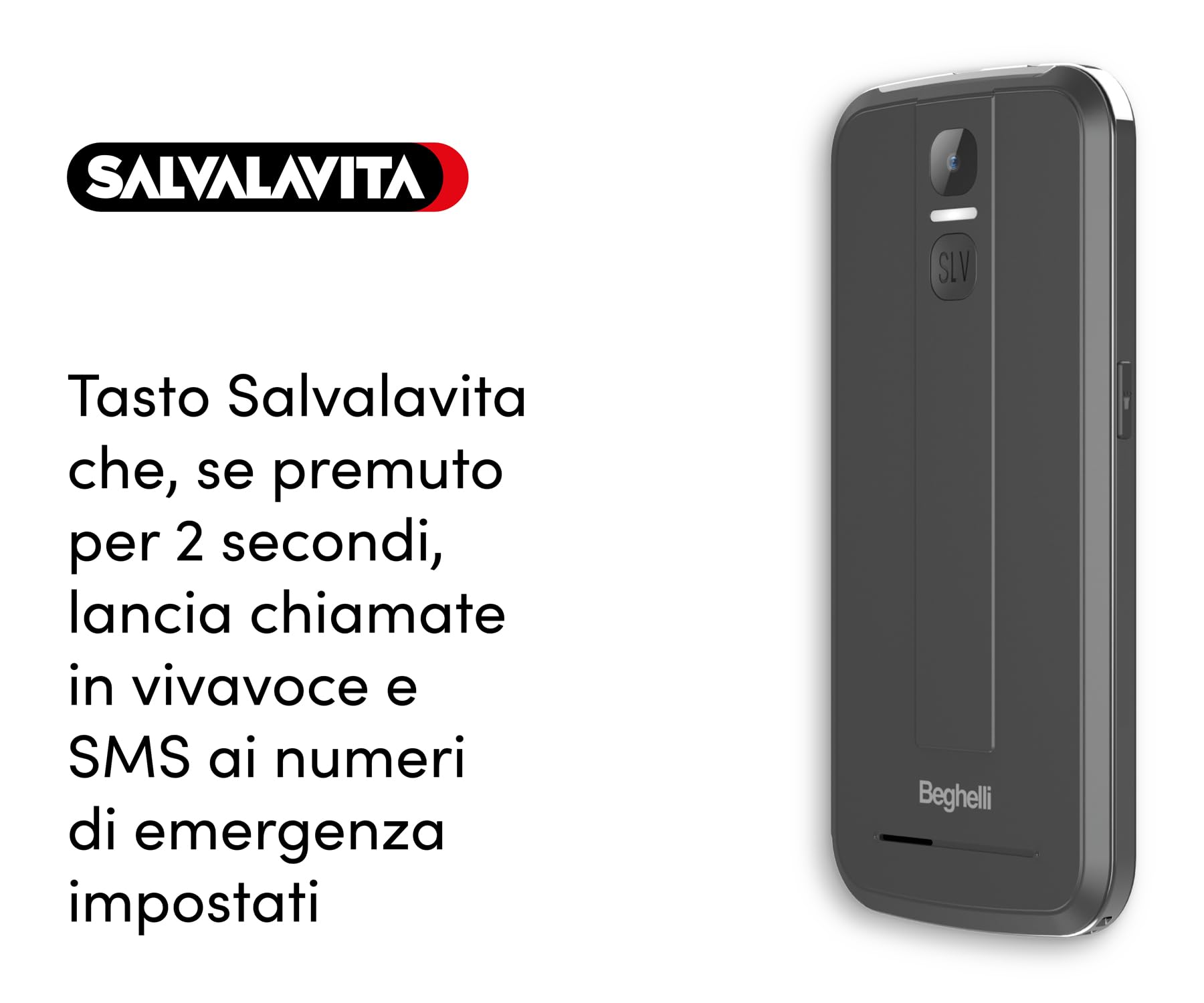 Beghelli - Telefono Anziani Salvalavita SLV55, Smartphone 4G con Tasto SOS e Chiamata Rapida, Schermo con Grandi Icone, Volume Alto, Display Touchscreen 5.5", Torcia, Radio, Fotocamera - Colore: Nero