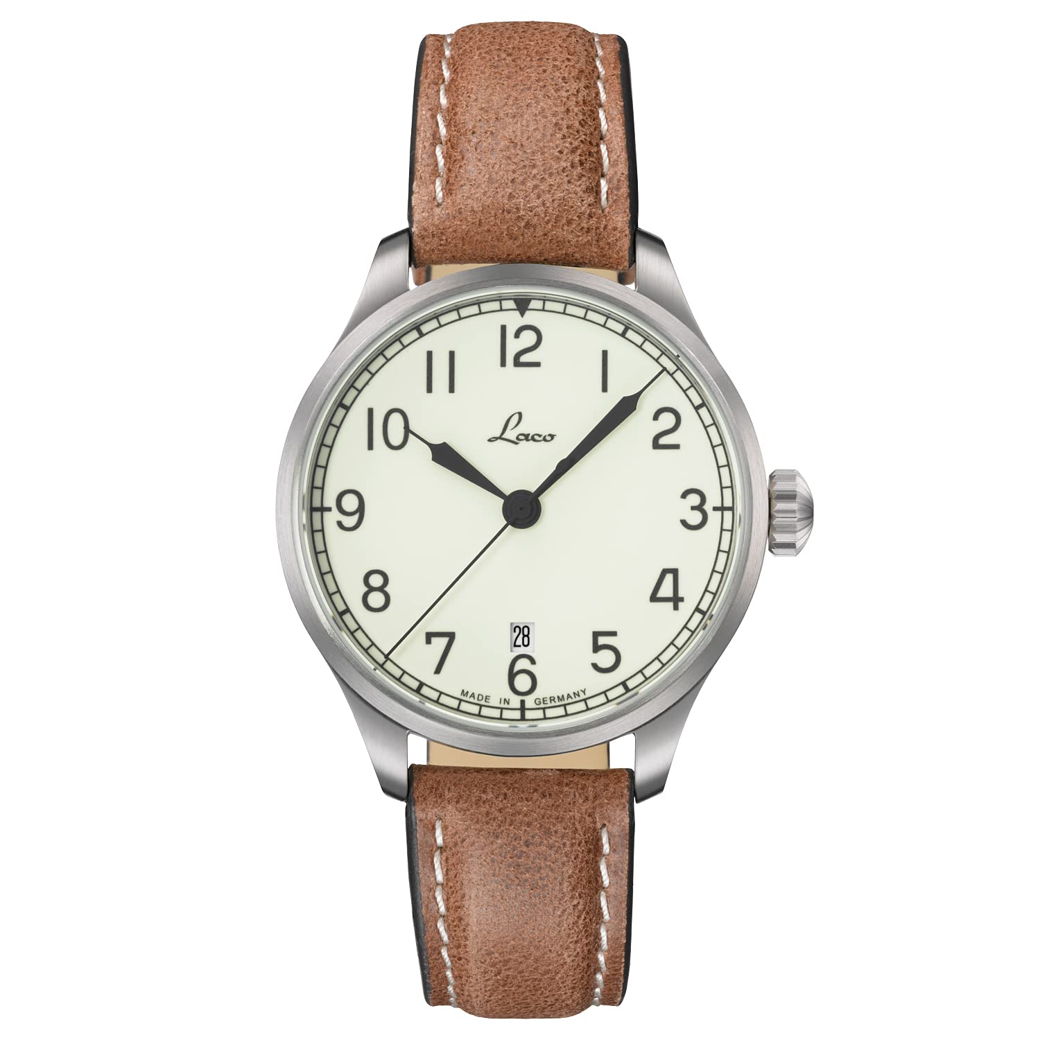 Laco Marineuhr Valencia, Damen- u. Herren Armbanduhr, braunes Lederband, Saphirglas, Ø 39 mm, Miyota 821 A/8217 Automatik, inkl. Etui - 862090