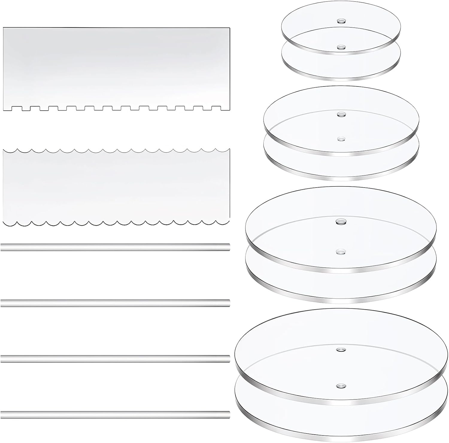 14 PCS Acrylic Cake Boards Tiering Kit with Scraper & Rods, Clear Cake Disc