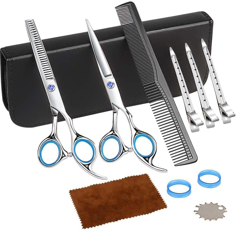 Friseurschere Professionelles Friseurscheren-Set - 6,5 Zoll Scheren-Set inkl. Nagelschere - Edelstahl-Friseurschere mit Kammclips und Lederetui für Damen Herren Kinder u
