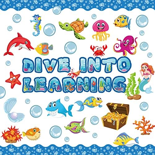 Pajean 83 Pieces Ocean Beach Theme Classroom Bulletin Board Decoration Sets Dive