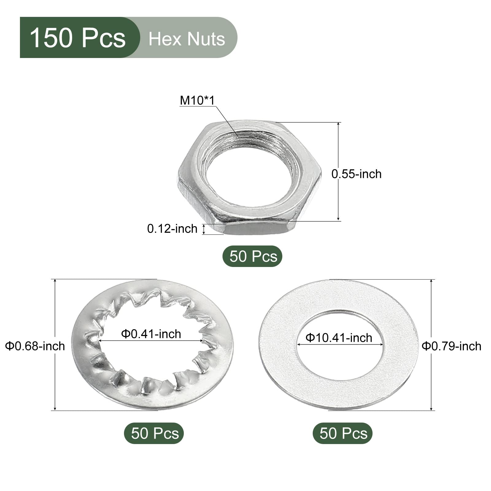 YOKIVE 150 Pack Lamp Tubes Thread Nuts, M10 Screws Threaded Hexagon Nuts Fastener with Washers, Great for Ceiling Lights DIY Projects - Image 2