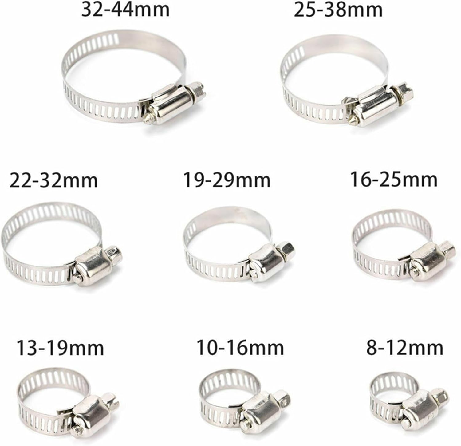 91Pcs/Box Multi-size 304 Stainless Steel Pipe Clamp Fuel Hose Clamp Worm Gear Hose Clip Set Hardware Tools Pipe Clamps