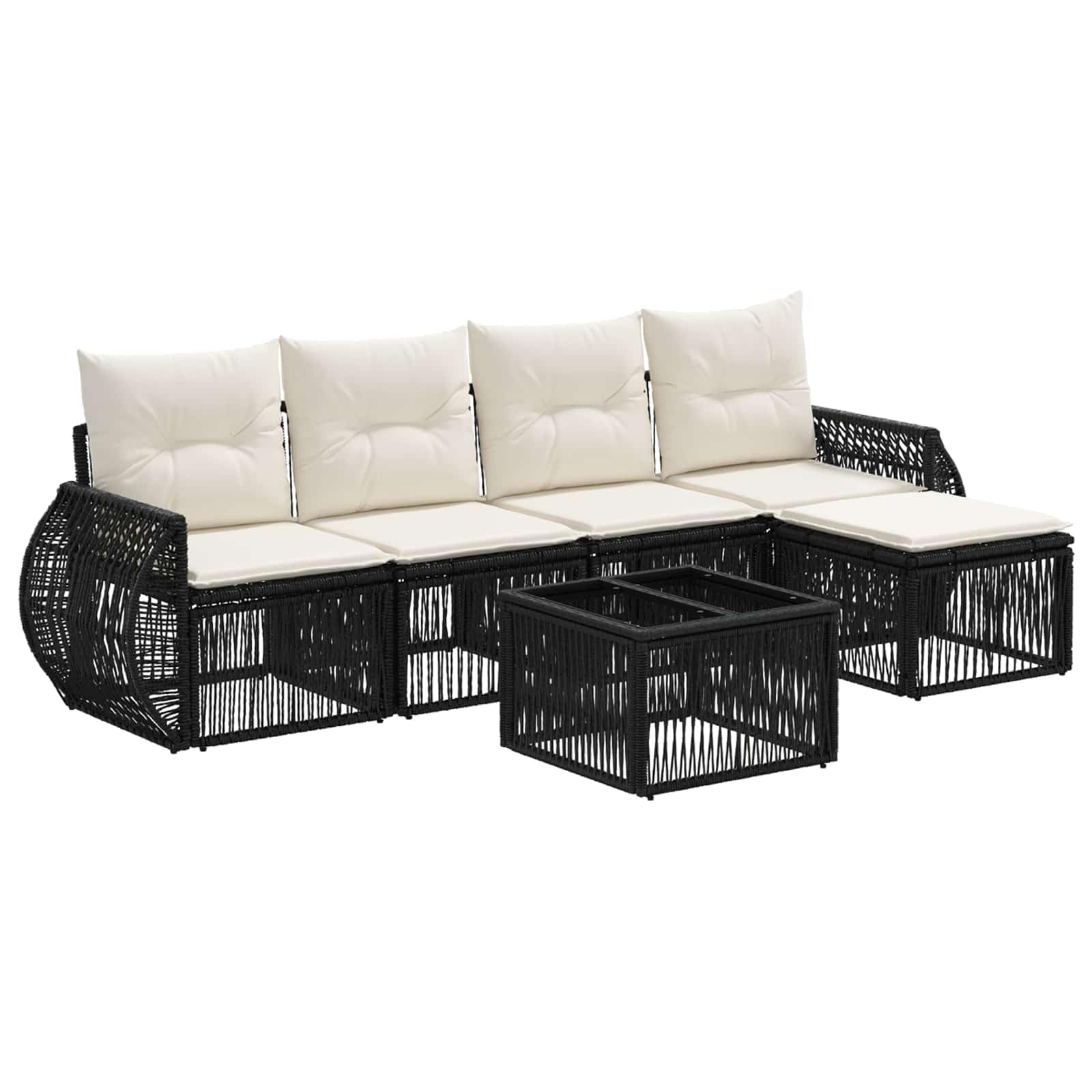 Canapé de jardin modulable vidaXL noir et blanc crème | Salon de terrasse 6 pièces