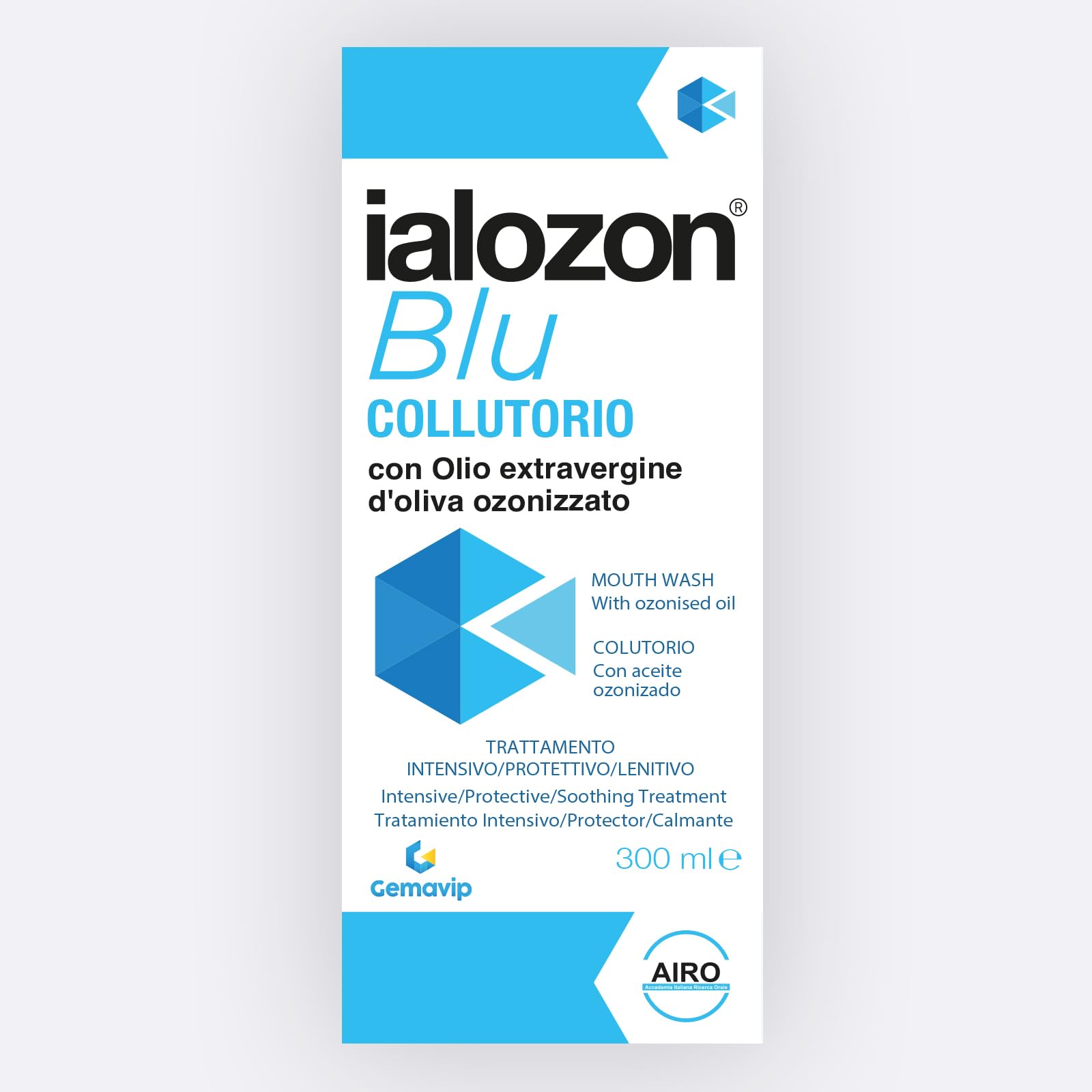 Ialozon Blu Collutorio con olio d’oliva ozonizzato, acido ialuronico, aloe vera, vitamina e bicarbonato di sodio, Rimuove la placca, Senza alcol (1)