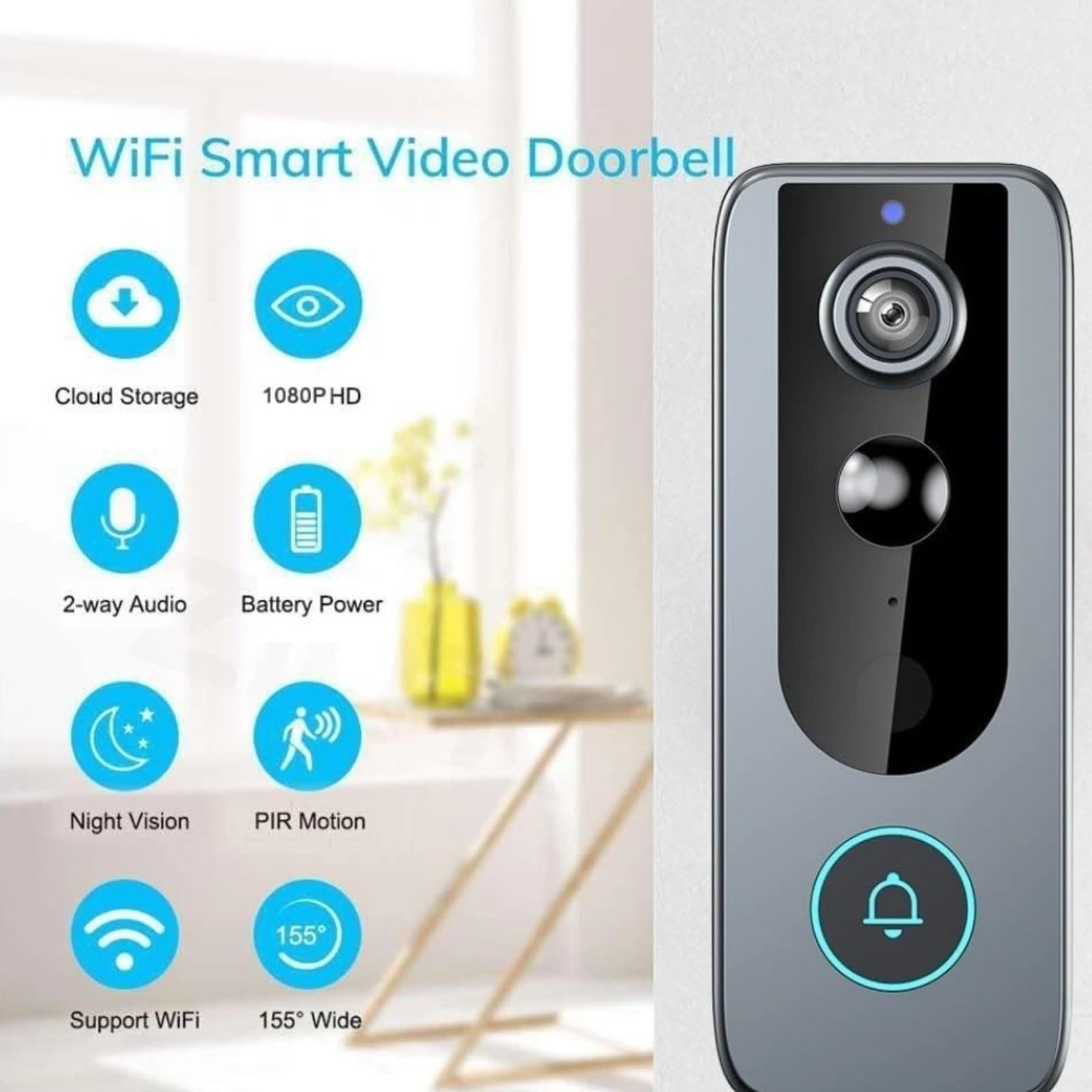 Videocitofono intelligente wireless con batteria da 4000 mAh, videocamera HD 720P, audio bidirezionale, rilevamento del movimento, impermeabile IP65, per visione notturna, WiFi 2.4G