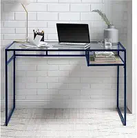 Mesa de computador de vidro com armazenamento para quarto azul e vidro 122 cm C x 61 cm L x 78 cm A