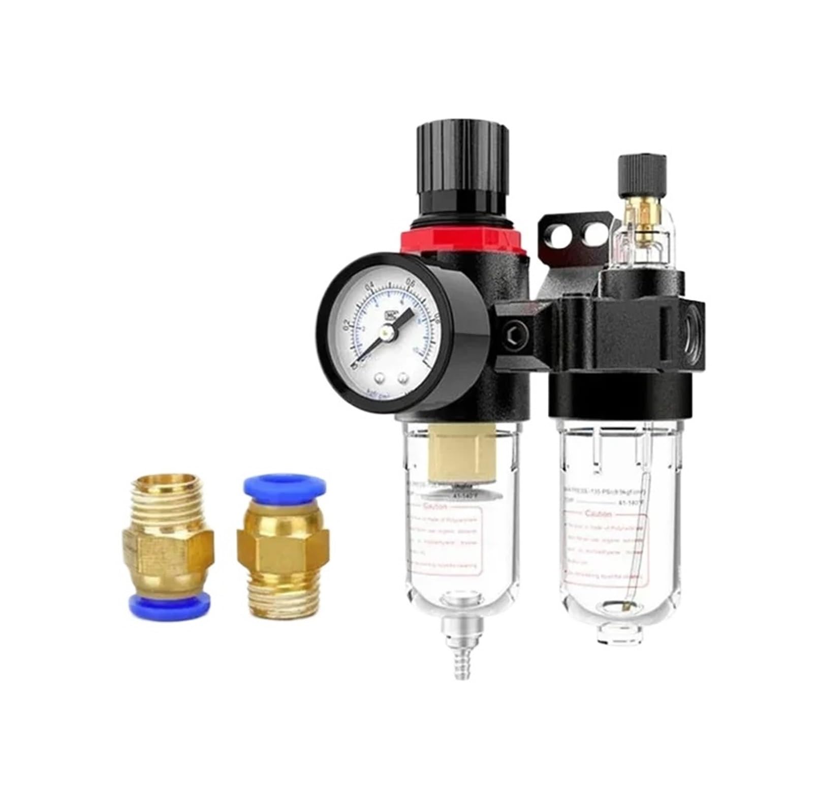 PHNOITPQ 1/5 Pcs AFC2000 G1/4 Air Compressor Oil Water Separator Air Filter Pressure Reducing Valve for AFR2000+AL2000(1 Set,AFC2000+PC6-02x2)