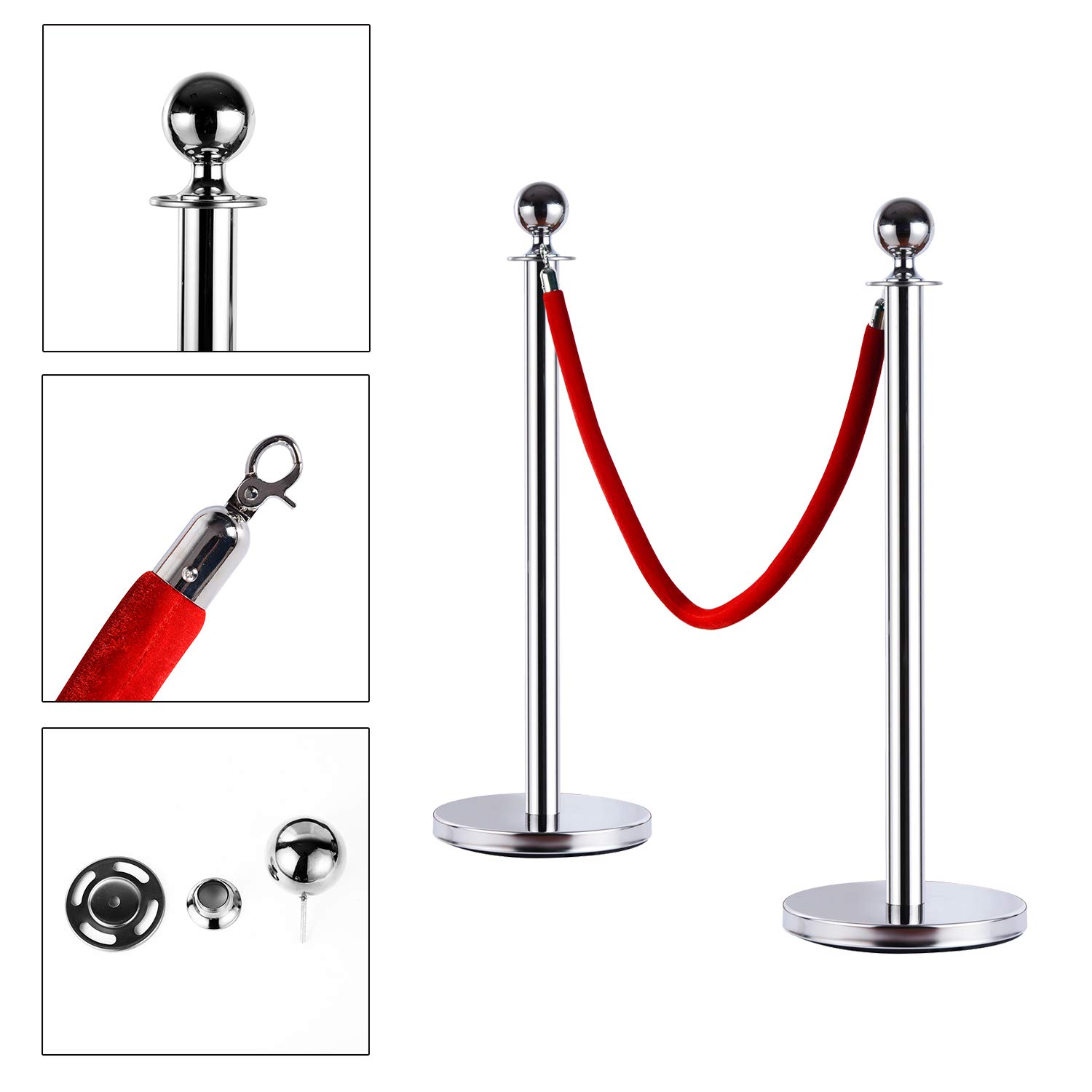 HOMCOM Outsunny Transenne Elimina Separacode Paletti di Delimitazione con Corde Rosso Acciaio Inox Ф32 x 95CM