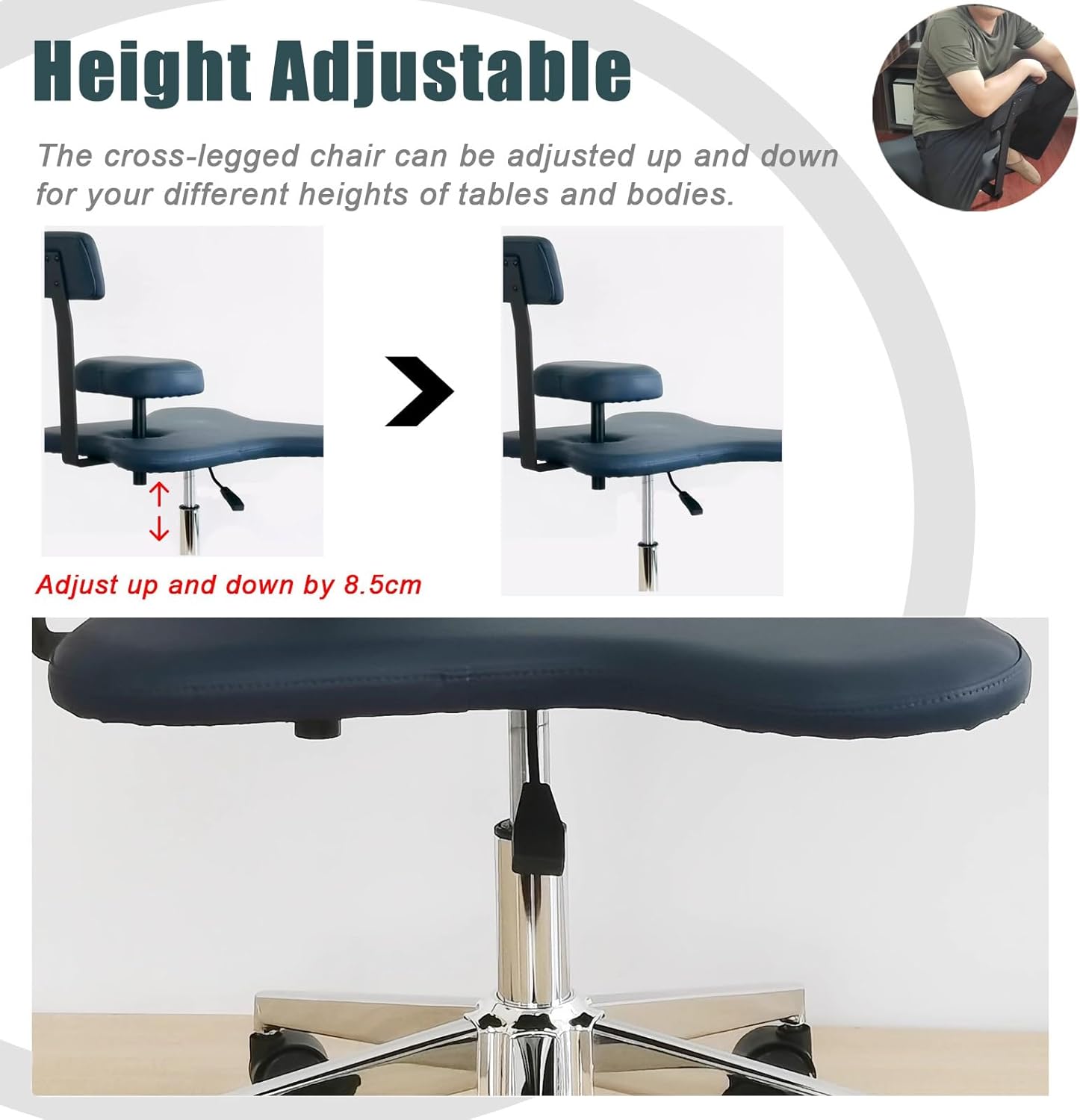Kneeling Chair Cross Legged Office Chair for Adults, Ergonomic ADHD Meditation Stool Kneeling Chairs Adjustable, Sitting/Squatting Yoga Desk Chair with Wheels