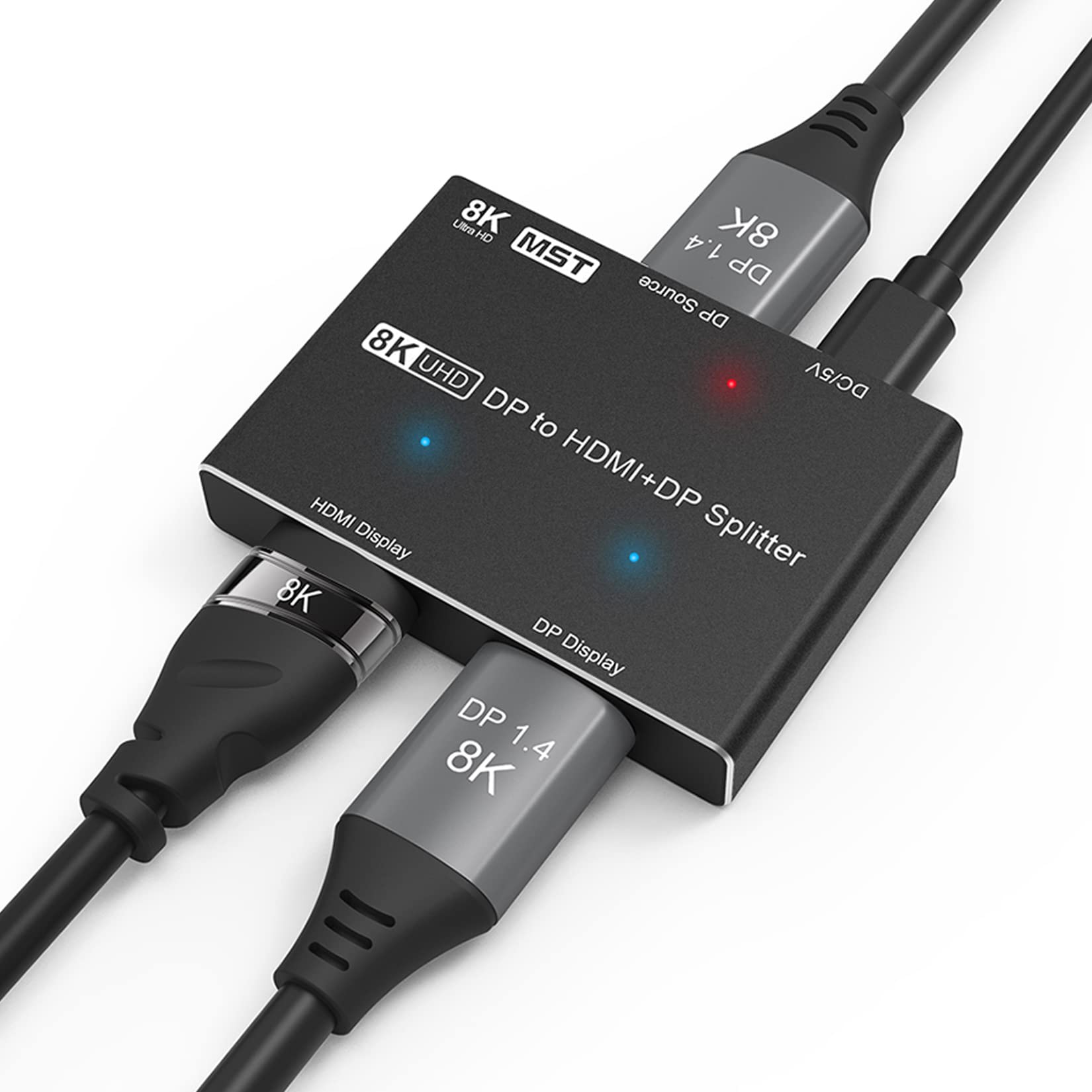 BolAAzuL DisplayPort 1.4 Splitter per DisplayPort e HDMI, DisplayPort MST Hub Splitter 1 in 2 out Multi-Stream Trasporto DP in HDMI 2.1 e Displayport out Supporto 8K a 30Hz 4K a 144Hz