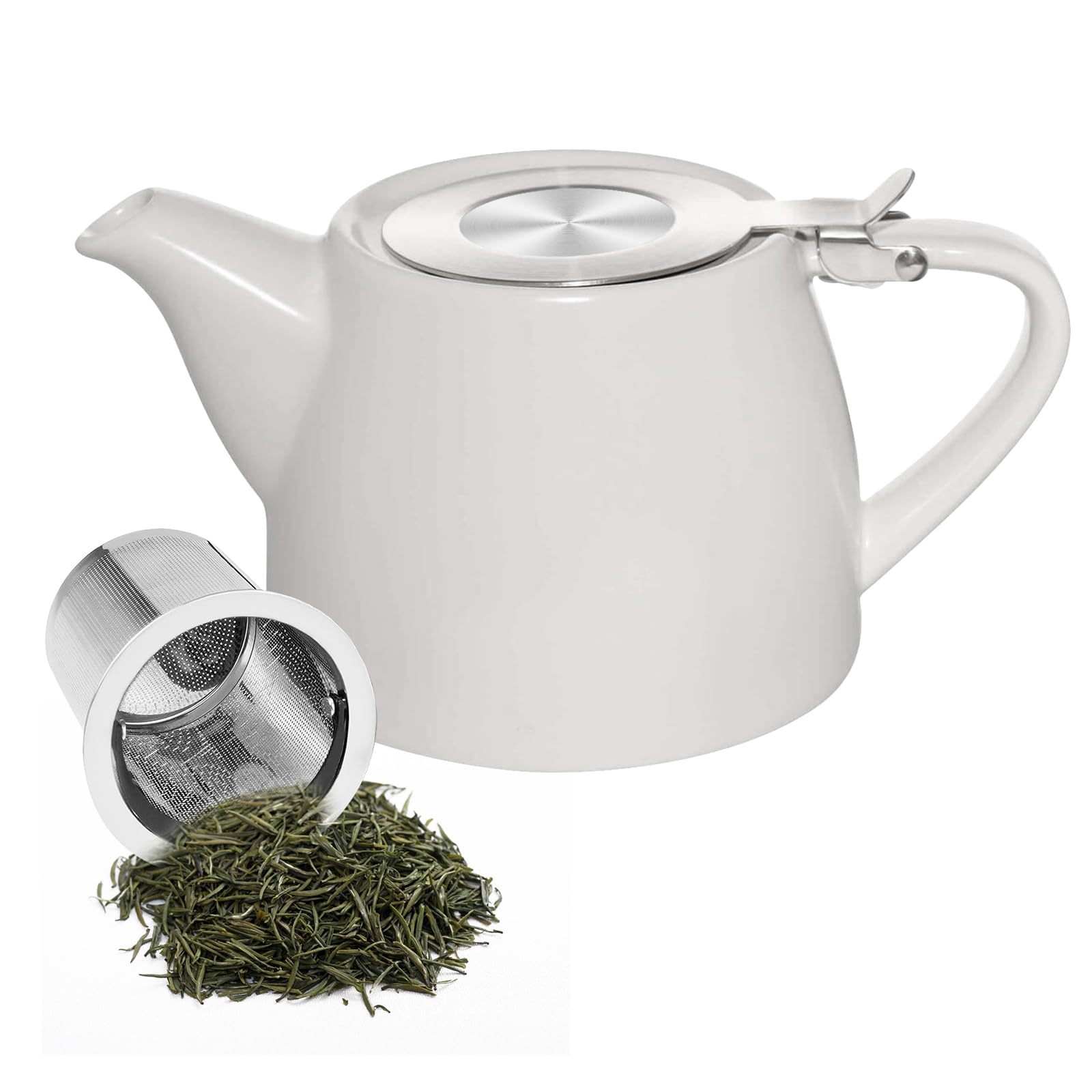 Vegena Teekanne mit Siebeinsatz, 500ML Teekanne Keramik mit Herausnehmbarem Edelstahl-Teesieb, Teapot Ceramic, Edelstahl Feinmaschiger Infuser Teekanne Porzellan für Längeren Teegenuss