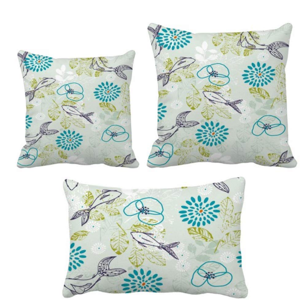 Housse de coussin motifs poisson bleu et feuilles vertes pour décoration de maison DIYthinker