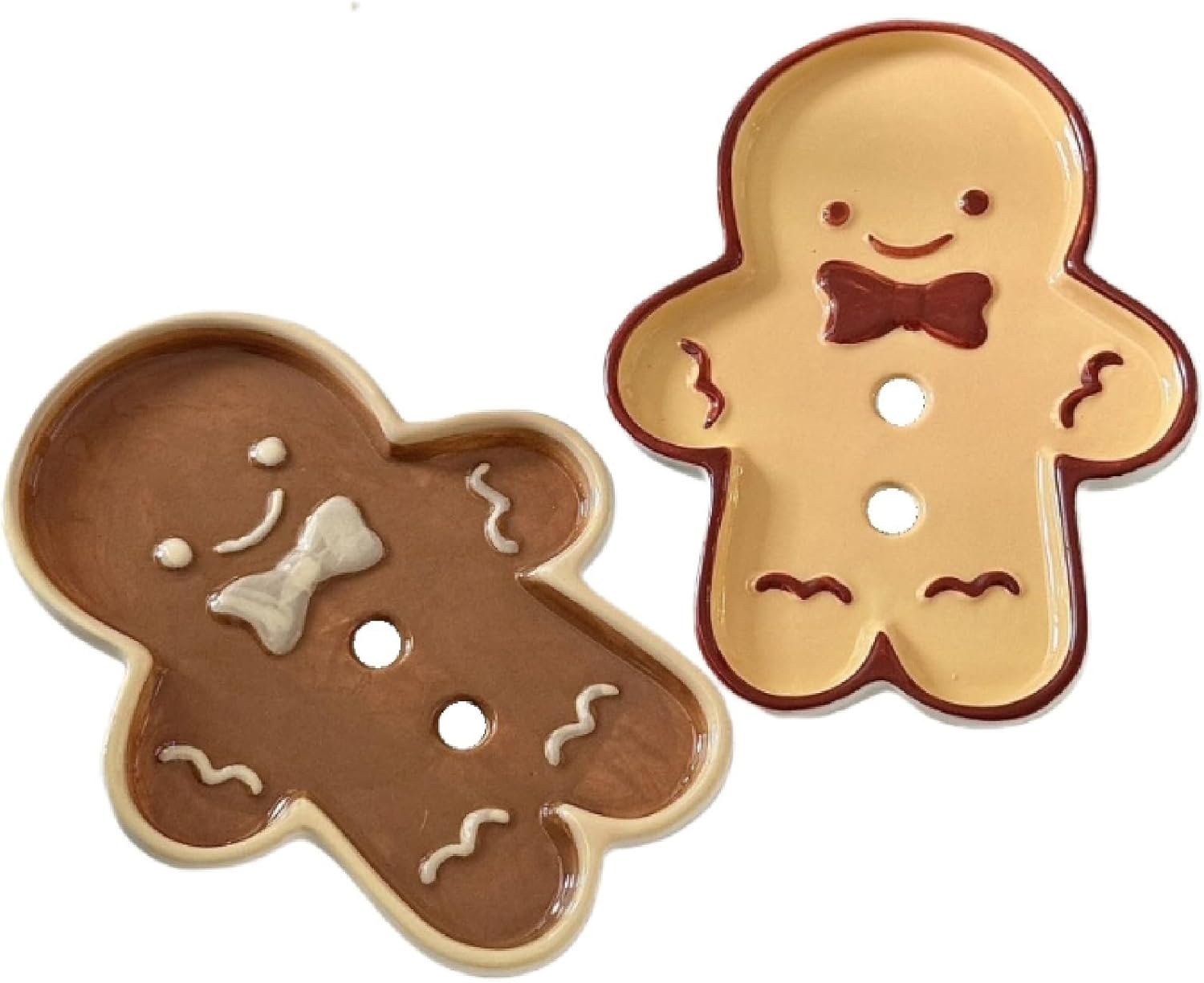 2PCS Gingerbread Man Ceramic Soap Dish, Cute Christmas Cookie-Shaped Soap Holder, Gingerbread Man Soap Storage Rack with Drainable, Gifts for Holiday Christmas, Home Decor