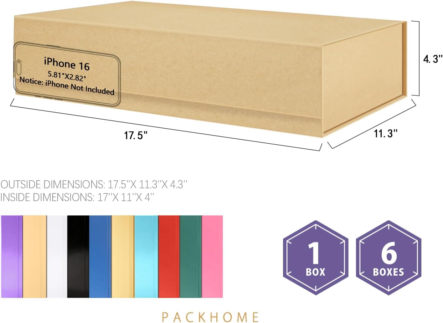 packhome extra large gift box 17.5x11.3x4.3 inches, sturdy shirt box with magnetic lid for clothes and large gifts (kraft) 17x11x4 inch-kraft-pack of 1