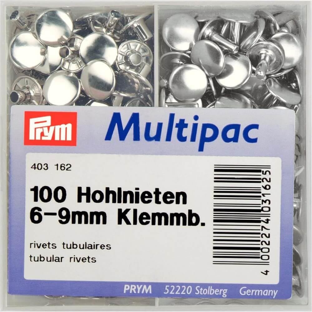 Prym Tubular Rivets, Silver, 6-9 mm, silberfarbig, 100 Stück