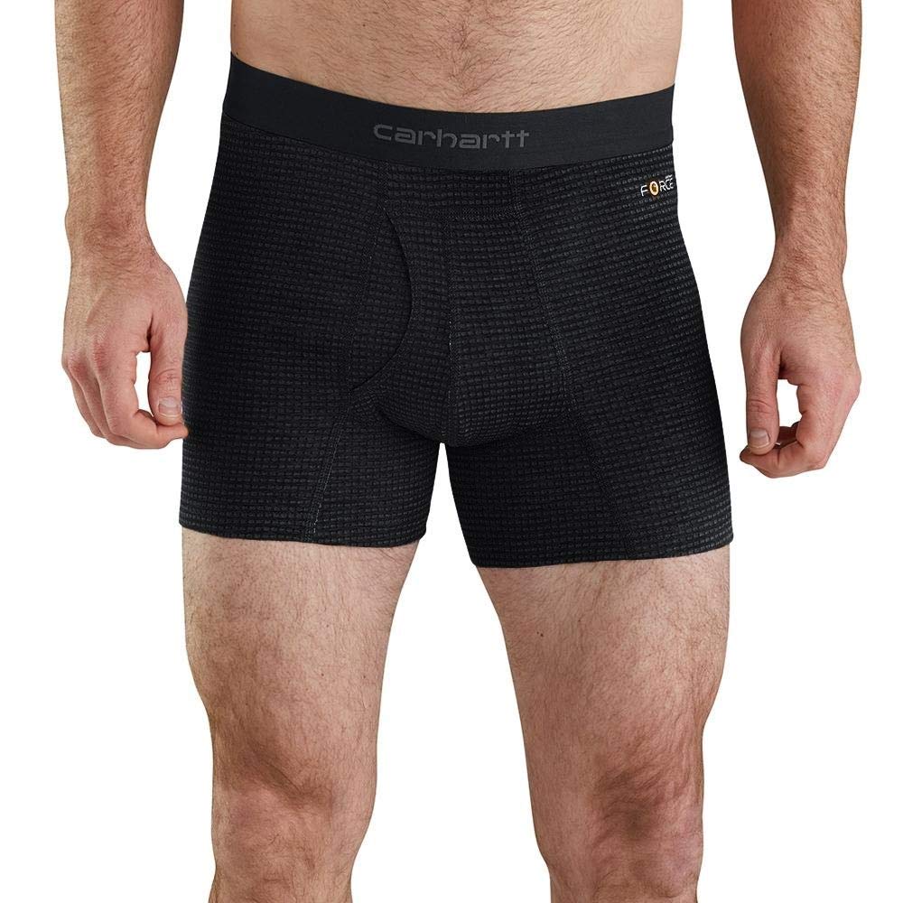 Carhartt Men's MBB122 5 Inch Tech Boxer Brief, Black Grid, Medium