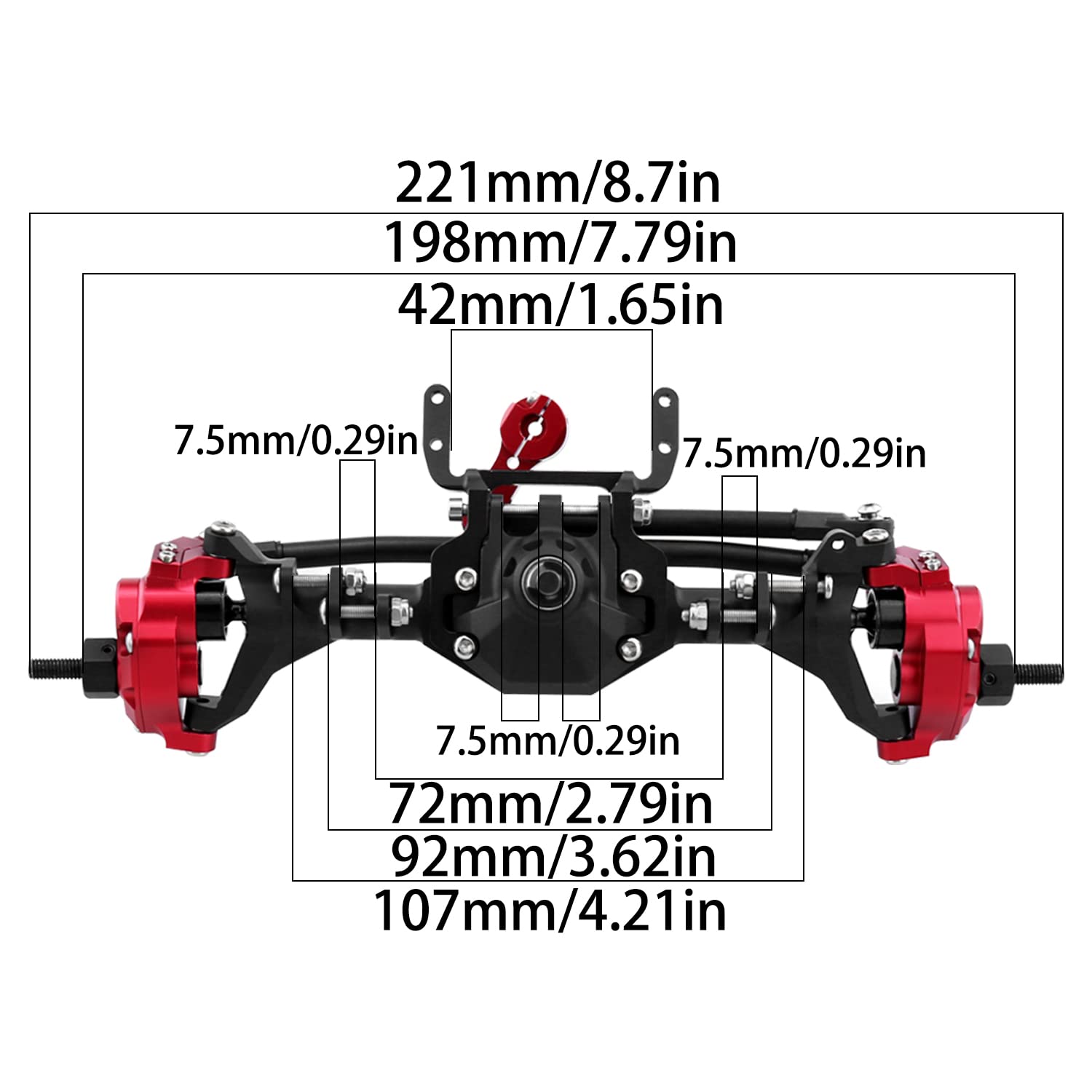 HyBDX CNC Aluminum Alloy Anodized Front and Rear Portal Axle Upgrade for 1/10 RC Rock Crawlers, Compatible with SCX10 II (Red)