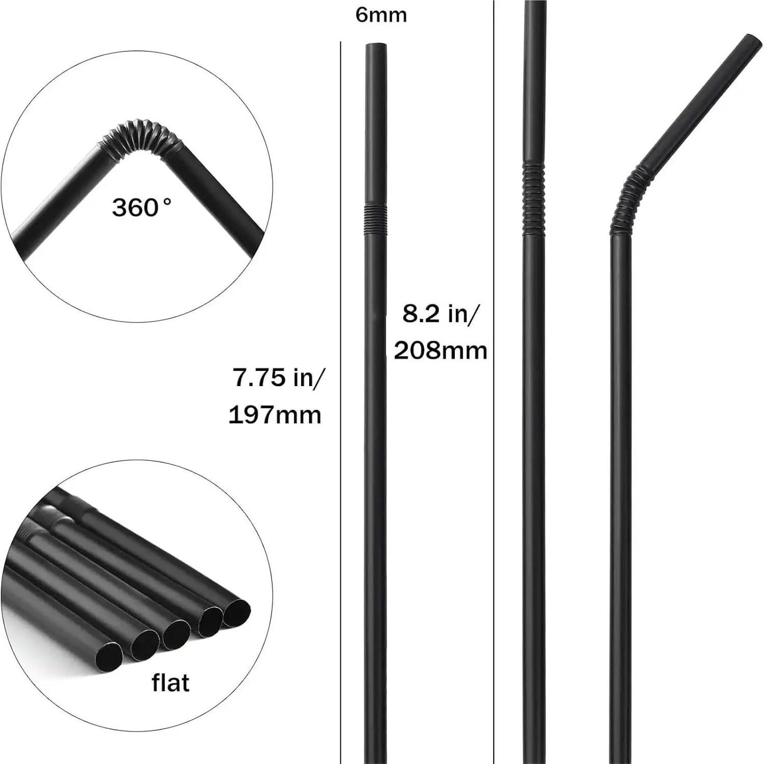 Plastic Straws 2000PCS Disposable Plastic Drinking Straws Flexible Black PP Striped Assorted Colors for Home Use