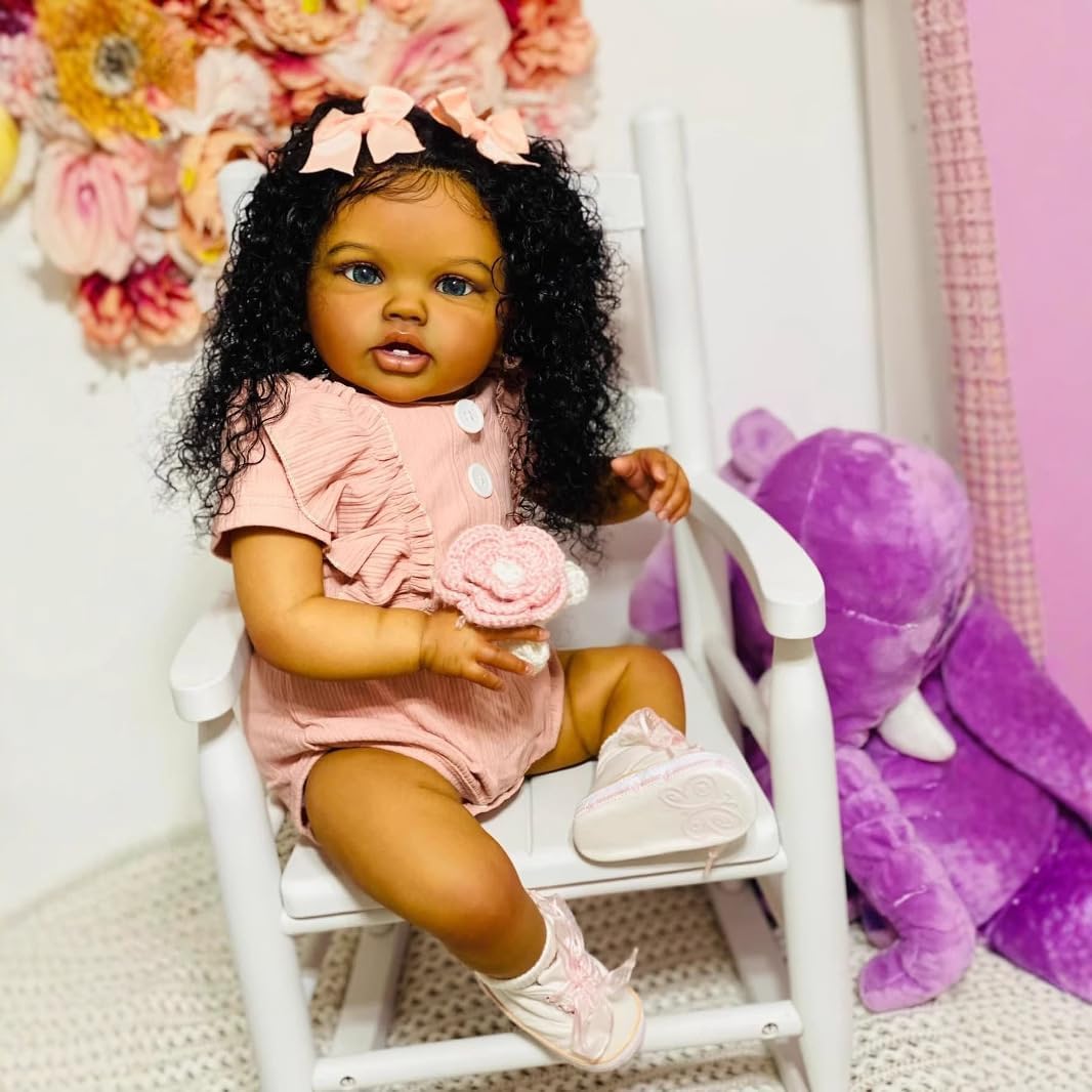 Zero Pam Big Size Black Reborn Baby Dolls Girls -24 in Realistic Baby Doll Black, African American Babys,Reborn Toddler Doll,Real Life Babys Dolls Cloth Body with Big Eyes Suitable for Girls