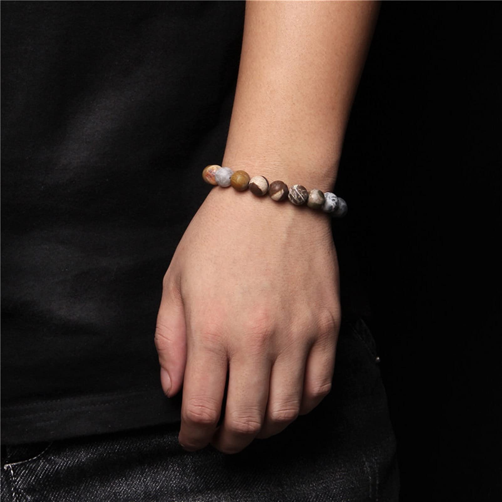 Naturstein-Armband, natürliche Chakra-Steine, Perlen-Armbänder, Herren, Vintage, verstellbar, schwarzes Seil, geflochtenes Armband für Frauen, gewebter Kettenschmuck, Armband-Schmuck