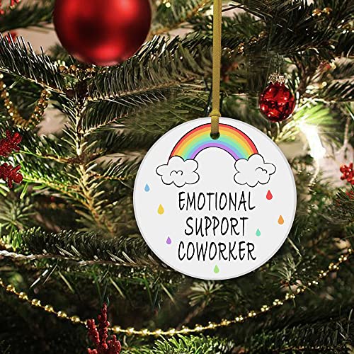 Rewidparty Thank You Ornament Emotional Support Coworker Christmas Birthday Keepsake Collectible Gifts For Coworkers Retirement Gifts For Friends 3" Circle Ceramic Ornament With Gold Ribbon & Gift Box #TOP3