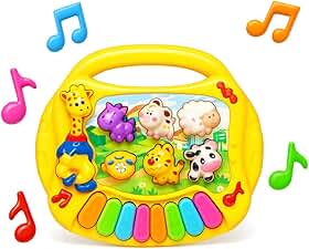 Piano Infantil Teclado Musical Colorido com Animais Brinquedo Educativo Bilíngue para Bebês com Pilhas Inclusas 16 cm de altura x 18 cm de largura
