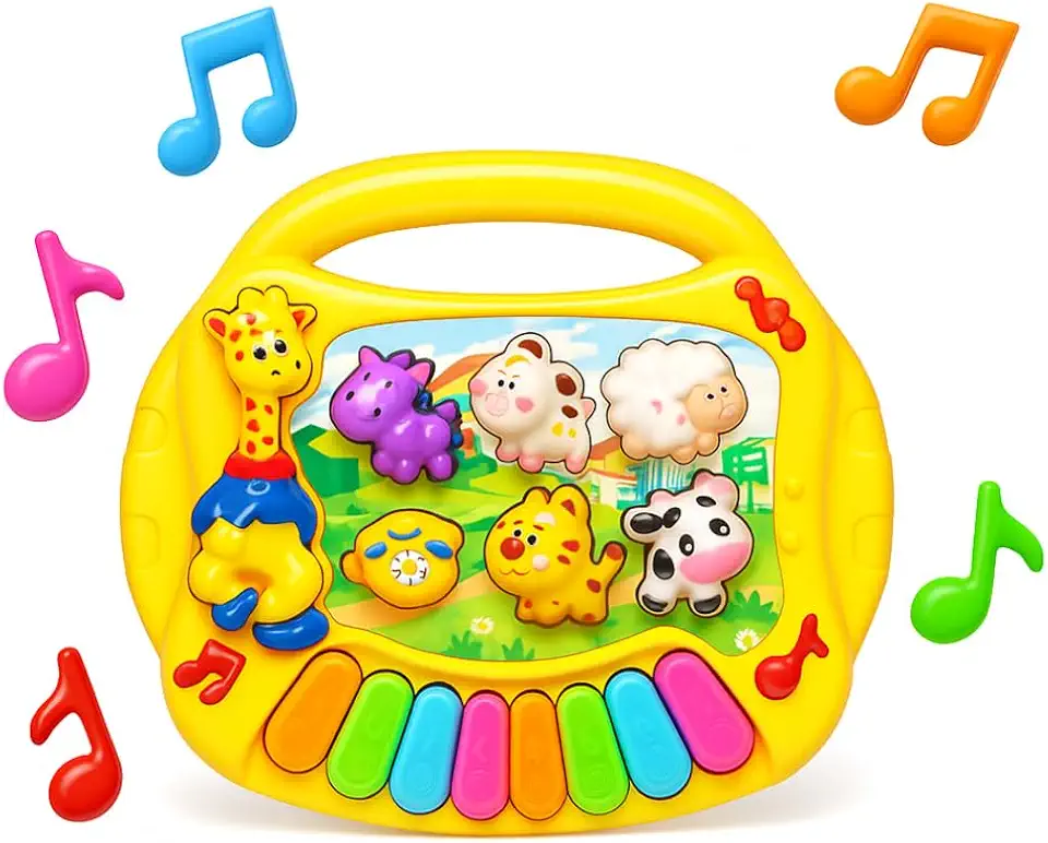 Piano Infantil Teclado Musical Colorido com Animais Brinquedo Educativo Bilíngue para Bebês com Pilhas Inclusas 16 cm de altura x 18 cm de largura