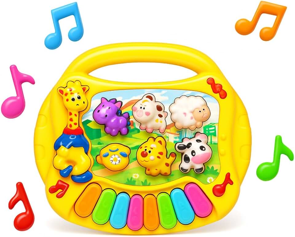 Piano Infantil Teclado Musical Colorido com Animais Brinquedo Educativo Bilíngue para Bebês com Pilhas Inclusas 16 cm de altura x 18 cm de largura