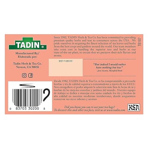 Vista 5 de Tadin Herb & Tea Co. Té de hierbas de hibisco. Sin cafeína. 24 bolsas de té. 1.44 oz. Paquete de 6