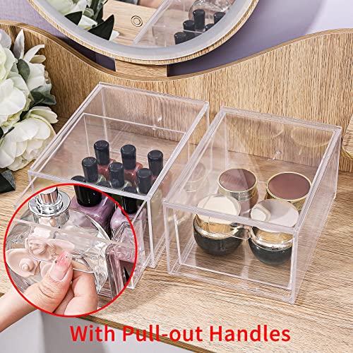 Suoxing Stackable Makeup Plastic Organizer Storage Drawers,4.5'' Tall Acrylic Bathroom Organizers,2 Pack Cosmetic Display Case Plastic Storage Bins For Vanity,Undersink,Pantry Organization And Storage #TOP2