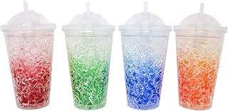 Double Wall Freezer Tumbler Mug with Straw and Lid by Trademark Innovations (Set of 4)